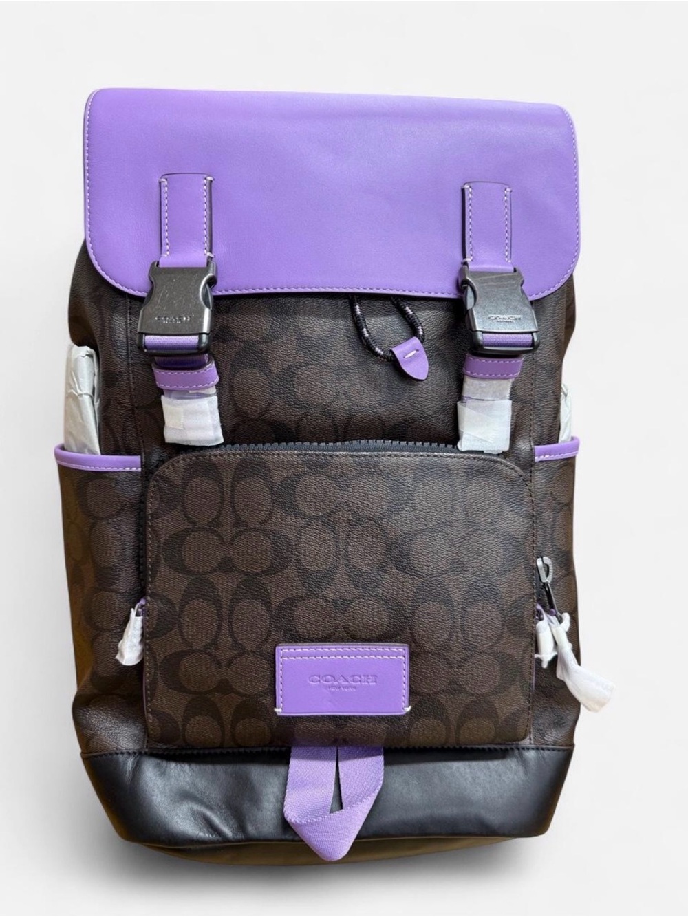 Coach Signature Canvas Backpack with Purple Accents